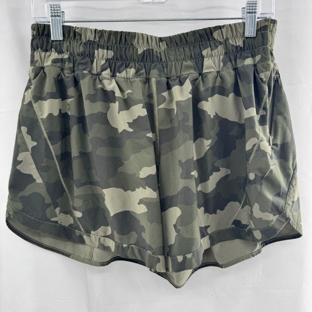 Lululemon Track That Mid Rise Shorts Green Camo Dust Sz 10